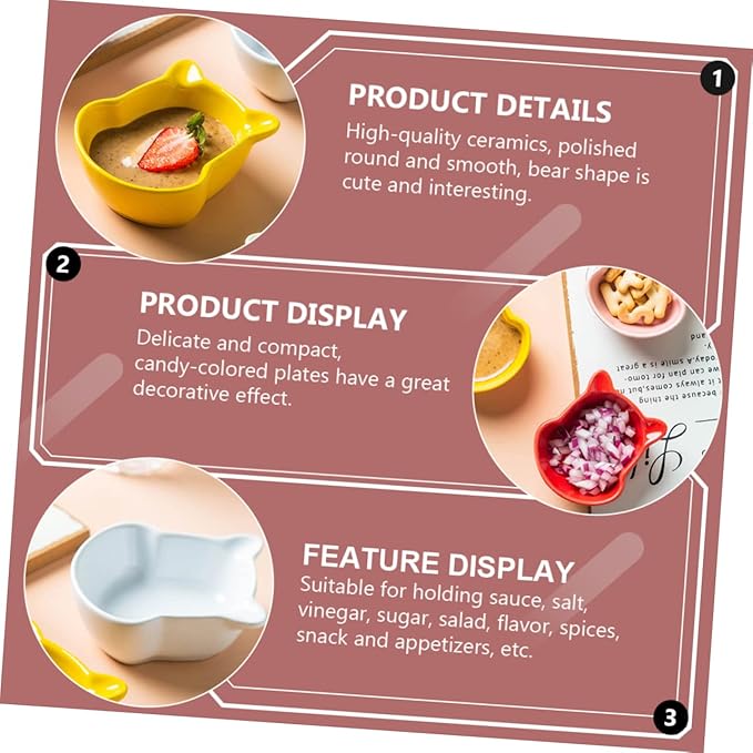 Cabilock 6pcs Mini Ceramic Seasoning Dishes Set Multifunctional Food Sauce Plates Kitchen Condiment Bowls for Dipping and Serving Appetizers Random Color