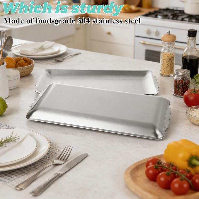 LANIAKEA 4PCS 304 Stainless Steel Serving Platters 12.6" Rectangular Serving Platters Decorative Organizer Trays for BBQ, Buffet, Appetizer Serving, Party