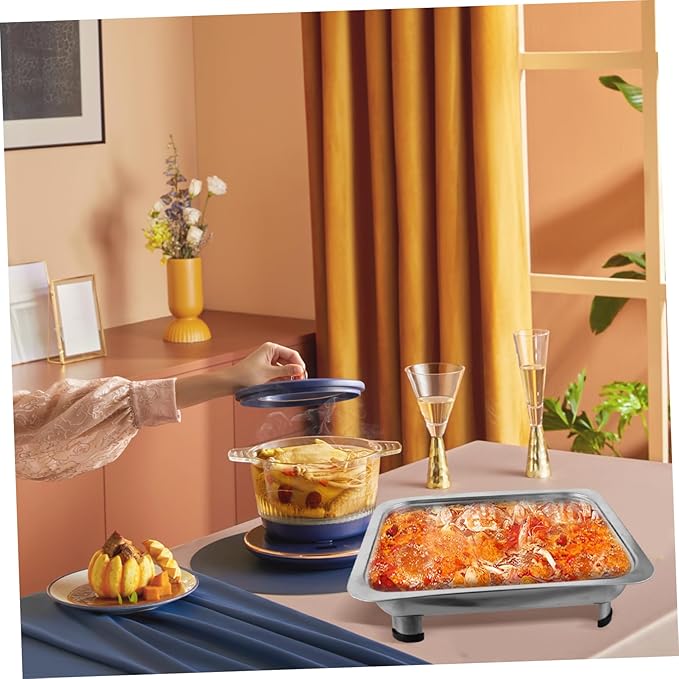 Luxshiny Stainless Steel Dinner Plate Platters Food Tray Rectangular Dish Banquet Serving Trays Reusable Snack Tray Buffets Style Elegant Buffet Trays with Lids Warmer Party Plastic Silver