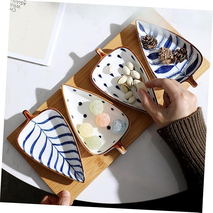 GLEAVI Creative Japanese Style Ceramic Snack Dish Hand-Painted Glazed Appetizer Plate for Sauces Seasonings and Desserts for Kitchen and Dining Use