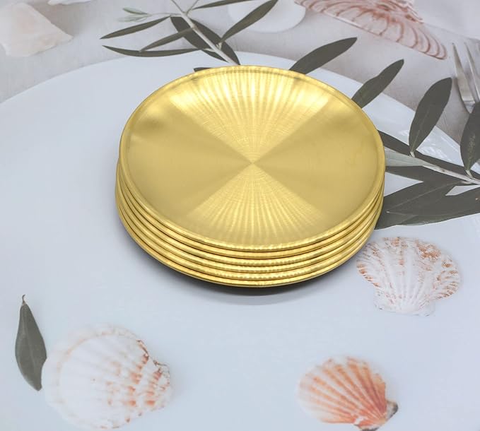 6 Pcs 6.7 Inch Circular Trinket Tray, Gold Stainless Steel, for Serving Trays Towel Storage Dish Plate Tea Fruit Trays Jewelry Plate Decorative Storage Tray (6.7 Inch, Gold)