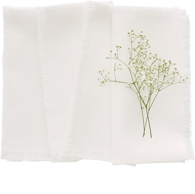 Solino Home White Linen Napkins Set of 4-100% Pure Linen Cloth Washable Dinner Napkins 20 x 20 Inch for Winter, Christmas, Holiday, New Year - Fringe