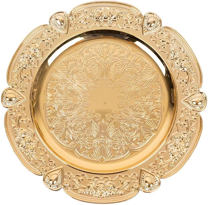 Efavormart 6 Pack Gold Floral Embossed Acrylic Charger Plates With Scalloped Rim, 13" Round Plastic Decorative Serving Plates