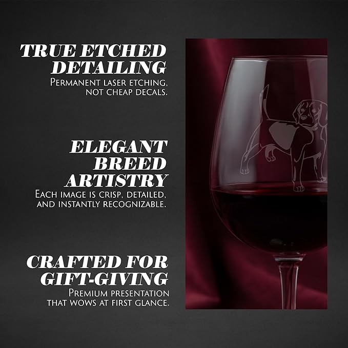 Etched Laser Art Beagle (Alternate) Personalized Dog Themed Etched 12.75oz Wine Glass Custom Dog Breed Wine Glasses, Ideal for Pet Lovers, Unique Birthday Gift for Men & Women, Personalized Gift