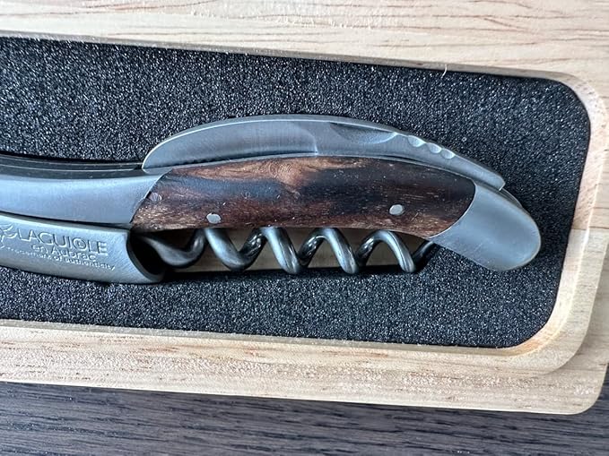 Laguiole En Aubrac Sommelier Waiter's Corkscrew, Grapevine Wood Handle, Wine Opener With Foil Cutter & Bottle Opener, Stainless Steel Brushed Bolsters