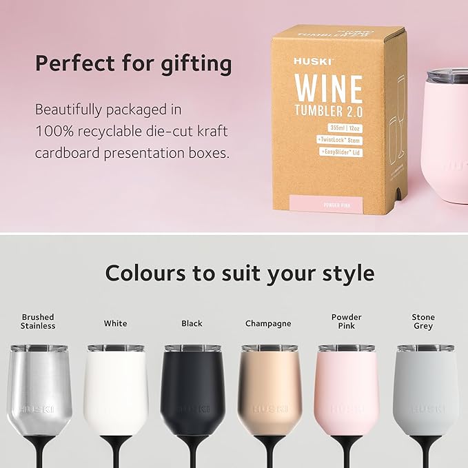 Huski Wine Tumbler 2.0 | NEW | Award-winning Design with Detachable Stem | Premium Stainless Steel Wine Glass with Lid | Triple Insulated Tumbler | 12oz Capacity | Great Gift (Stone Grey)