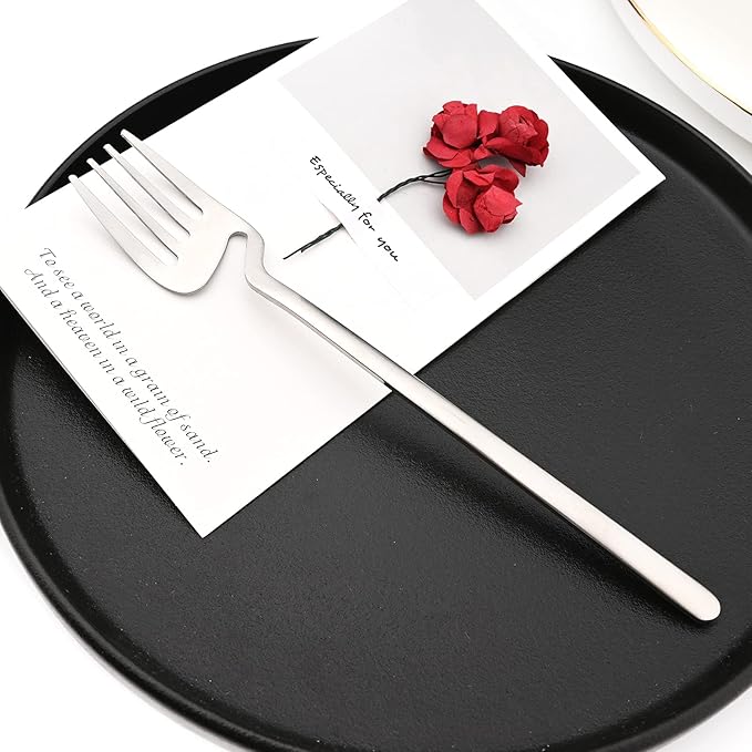 24-Pieces Hangable & Cute 18/10 Stainless Steel Flatware Set, Matte Cutlery Set Kitchen Dinnerware Include Knife/Fork/Spoon/Teaspoon Service for 6, Silver