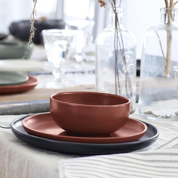Casafina Ceramic Stoneware 12-Piece Place Setting Service for 4, Pacifica Collection, Cayenne | Microwave & Dishwasher Safe Dinnerware Set | Food Safe Glazing | Restaurant Quality Tableware