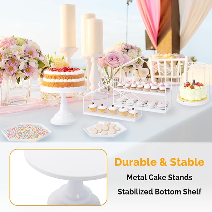 ROVSUN 7PCS Gold Cake Stand Set, Dessert Table Display Set, Metal Cupcake Stand, Cupcake Holder Fruit Candy Plate Serving Tower Tray Platter for Birthday Party Wedding Baby Shower Anniversary，White