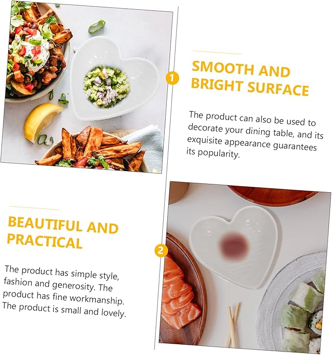 Cabilock 4pcs Heart-shaped Ceramic Sauce Dish White Serving Platters for Charcuterie Seasonings Condiments Practical Seasoning Plates Ceramic Appetizer Plates Sauce Dishes