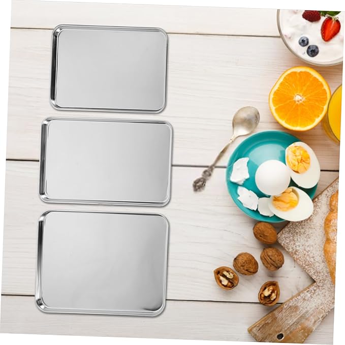 Garneck 3pcs Stainless Steel Serving Tray Lid Large Sizzling Platter Cookie Baking Pan Roasting Tray Catering Pans Seafood Platter