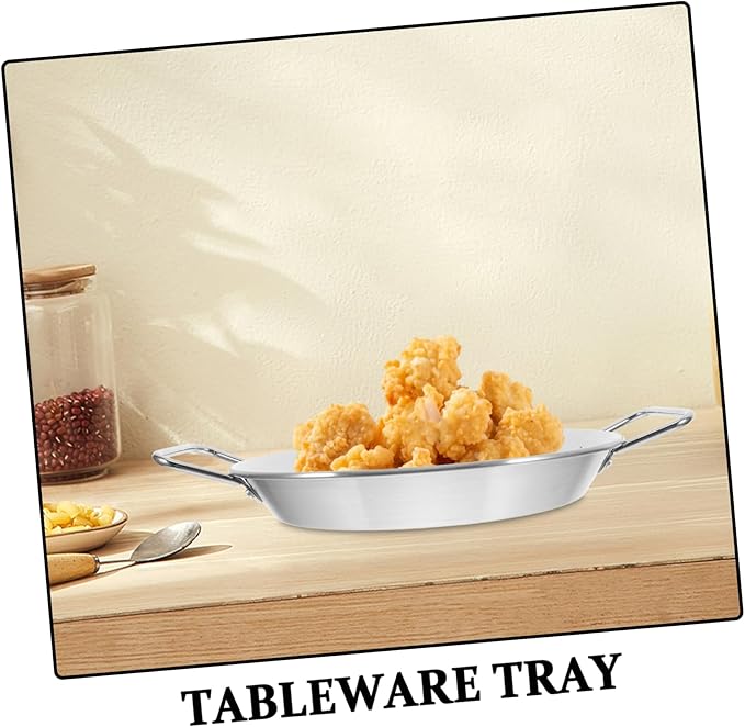 1pc Quality Stainless Steel Double Handle Plate Afternoon Tea Tray Dried Fruit Storage Bbq Accessory