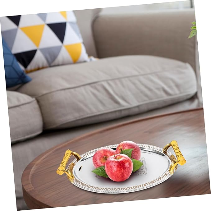 Mobestech Stainless Steel Fruit Tray for Party Silver Platter Handles Serving Tray for Household