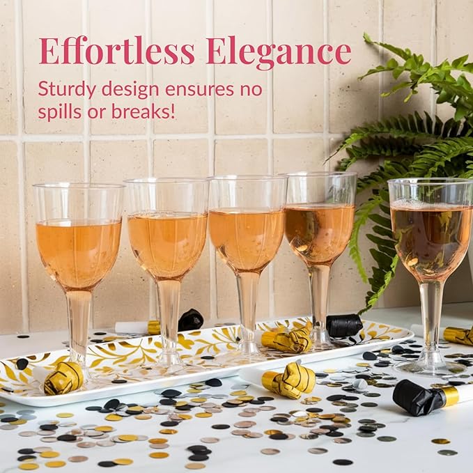 Prestee 24 Clear Stemmed Plastic Wine Glasses - 10 oz Disposable Wine Glasses for Parties - Plastic Wine Cups with Stem for Weddings, Wine Tasting, Patio Gatherings, and Elegant Party Supplies