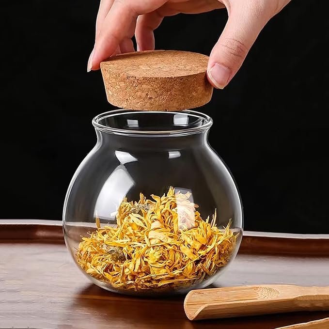 Set of 2 round glass jars with cork lid – 17oz wedding candy jar kitchen Storage jar, perfect for tea, biscuits, cereals, flour, beans, spices, coffee beans etc (2PCS)
