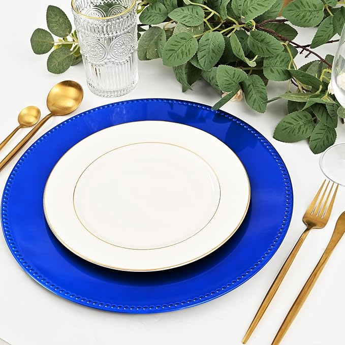 24 Pcs Royal Blue Charger Plates Bulk, 13" Round Beaded Plate Chargers for Dinner Plates, Decorative Dinner Chargers Plastic Table Chargers for Wedding Party Baby Shower Event Decoration (Royal Blue)