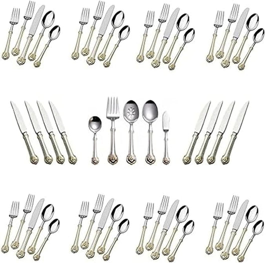 Wallace Napoleon Bee Gold Accent 18/10 Stainless Steel 53pc. Flatware Set