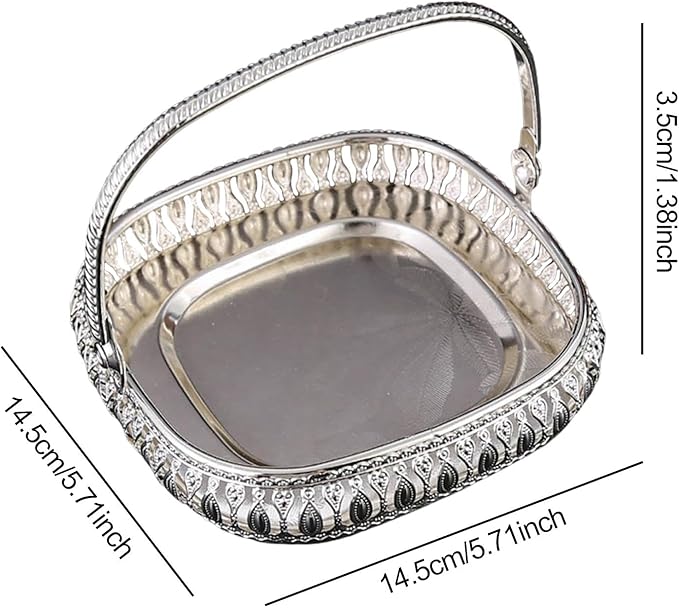 Retro Square Fruit Tray with Handle, Candy Serving Plate, Dry Nut Dish, Snack Dessert Storage Plate, Decorative Fruit Bowl for Parties, Family Gatherings, Bars and Cafes