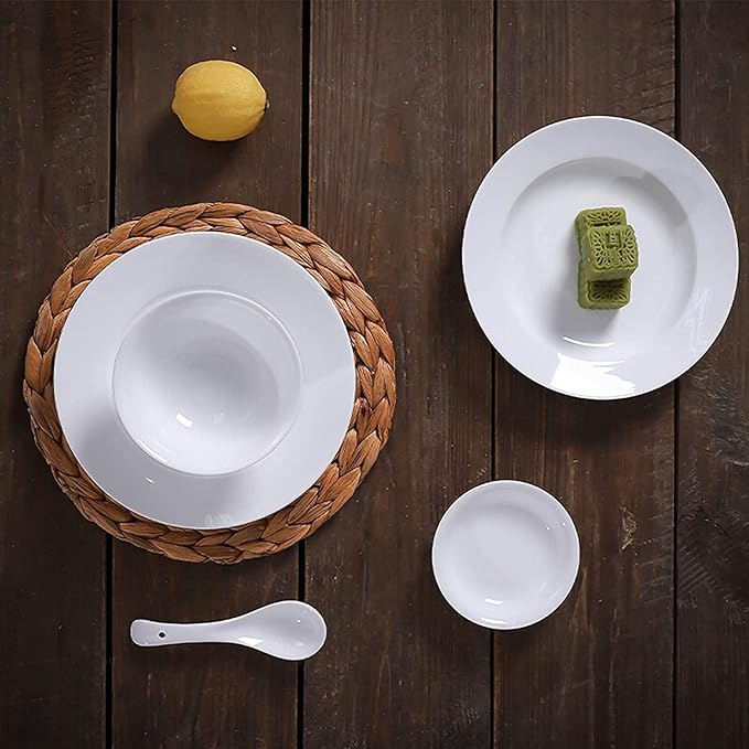 Ceramics Dinner Sets, 26 Pieces Pure Color Dinnerware Set | White Porcelain Steak Plate Cereal Bowl and Soup Bowl for Restaurant