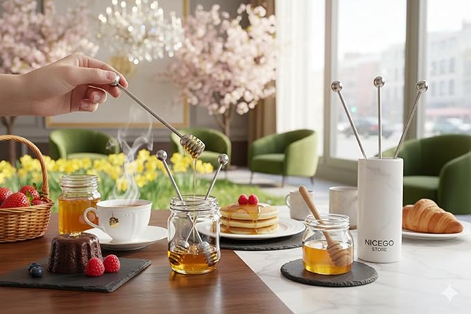 Honey Dipper. Premium 304 Stainless Steel Honey Dipper Set, 6.3 Inch Kitchen Stirrer, 3 Pack Deep-Groove Honeycomb Sticks for Syrup, Molasses, and Sauces, Dishwasher Safe. 3 PCS in One Box.