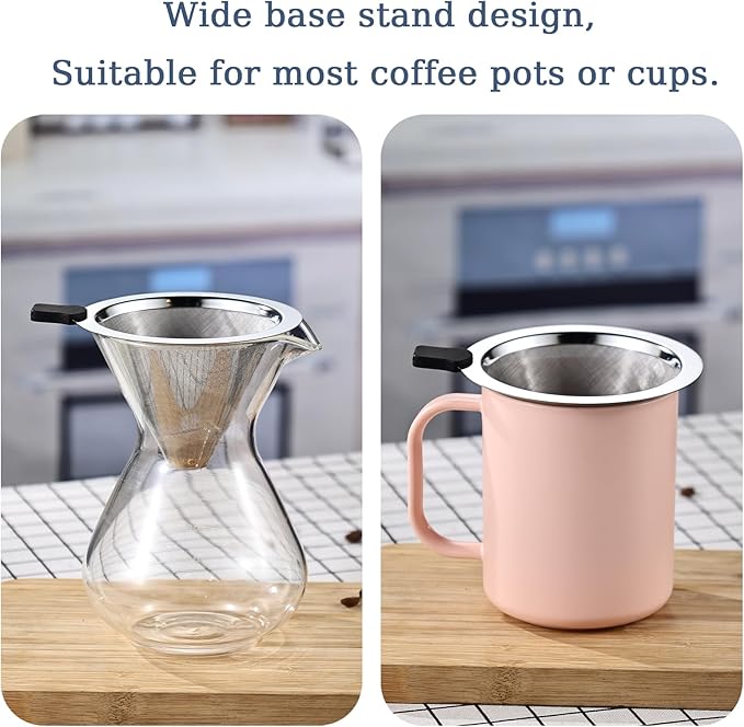 Pour Over Coffee Filter Dripper, Stainless Steel Metal Cone Drip Coffee Filter, Paperless and Permanently Reusable, Double Mesh Coffee,Tea Filter for 2-4 Cups
