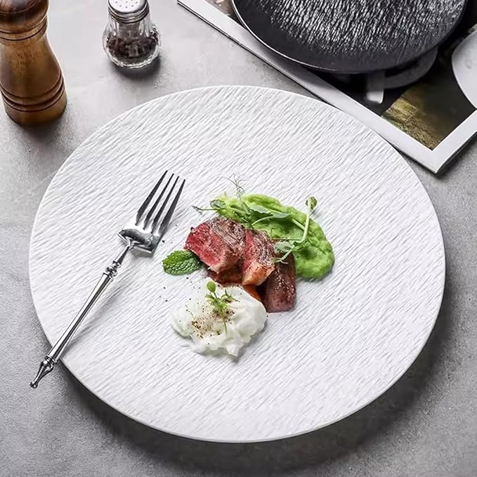 SONGCHAO Party Supplies Stone Grain Ceramic European Dinner Plate Light Luxury Steak Plate Salad Plate Ceramic Plate Flat Plate Shallow Plate Party Plates (Color : B, Size : Medium)