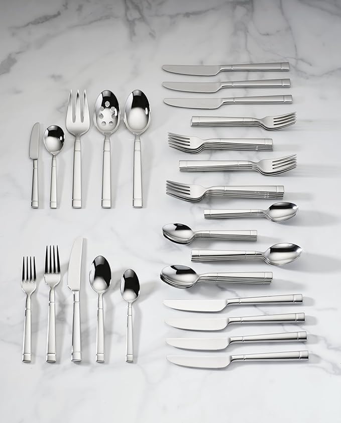Kate Spade New York Fair Harbor Flatware Set, 18/10 Stainless Steel, 45-Piece| (Pack of 2)