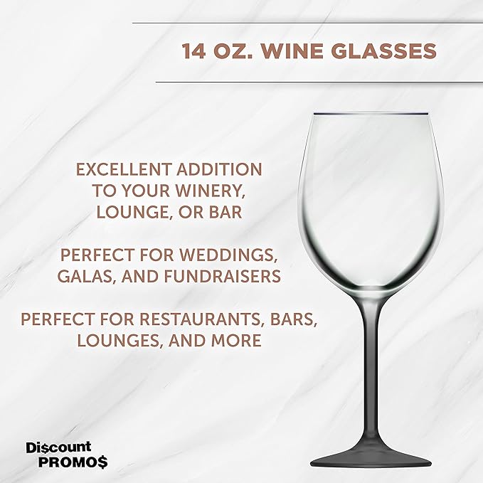DISCOUNT PROMOS Wine Glasses 14 oz. Set of 6, Bulk Pack - Restaurant Glassware, Perfect for Red Wine, White Wine, Cocktails and More - Black