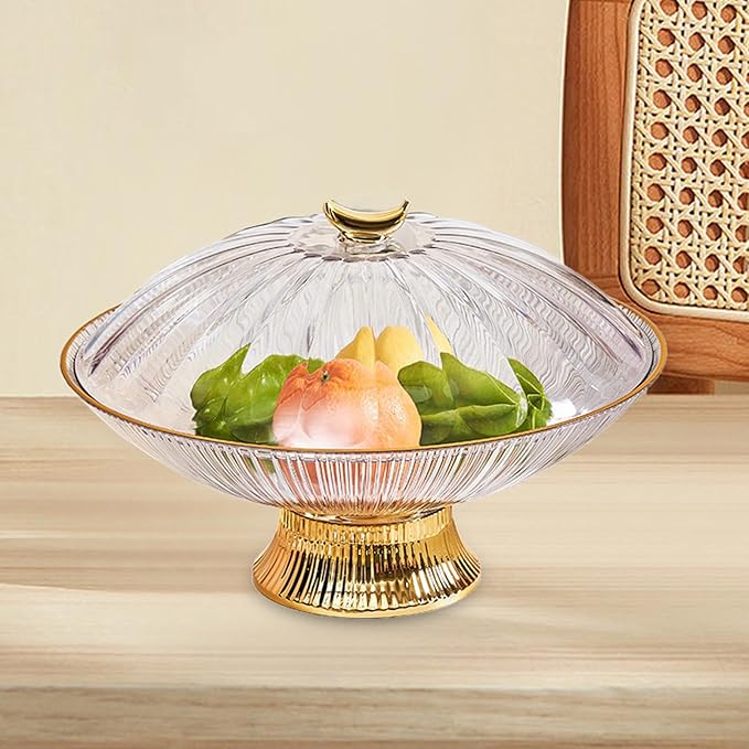 Serving Tray Footed Cake Plate Organizer Decorative Holder W/Lid Nuts Dessert Storage Tray Fruit Plate for Household Tabletop, Silver/284 (Color : Gold)