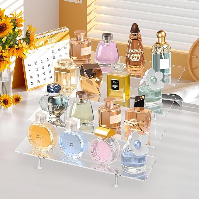 Acrylic Display Riser Stand Shelf Clear 4 Tier Cupcake Stand Perfume Display Holder Figures Desktop Decoration and Organizer Showcase Toys Retail Display Rack Candy Dessert Buffet 4 Steps Collection (2 PACKS)