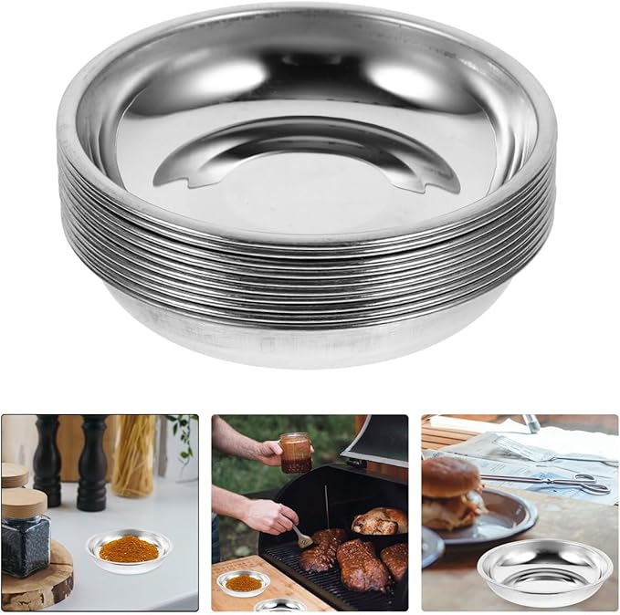 Hemoton 10PCS Stainless Steel Sauce Dishes,Mini Saucers Dipping Bowls,Small Appetizer Tray,Seasoning Dishes Sushi Saucers Bowl Appetizer Plates,Mini Cat Food Bowl,Cat Food and Water Dish,8X8CM
