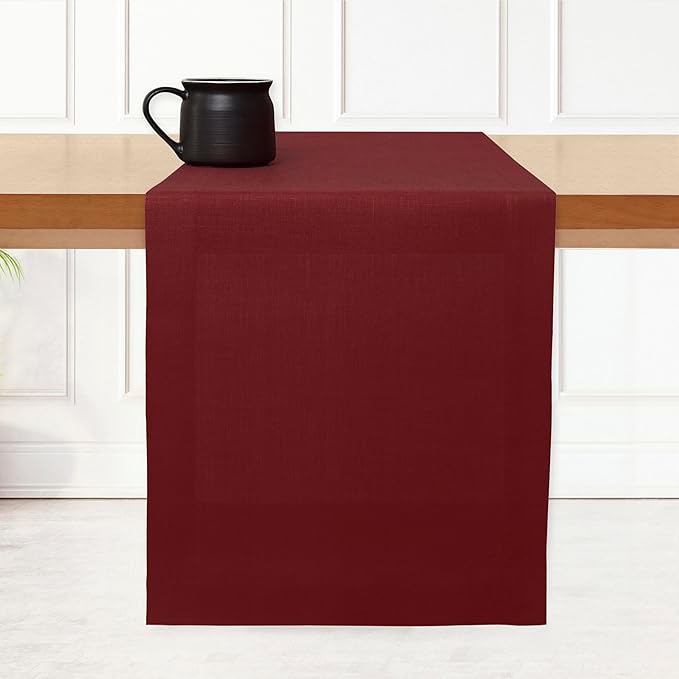 D'Moksha Homes Linen Dark Red Table Runner 72 Inches Long - 100% Pure Linen 14 x 72 Inch Table Runner for Dining, Winter, Christmas, Holiday, New Year - Machine Washable
