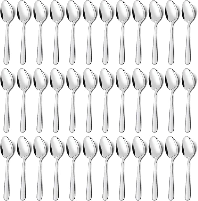 Unokit Spoons Silverware Set - 36-Piece (6.7 inch) Stainless Steel Dinner Dessert Spoons, Tablespoon, Silverware Spoons Only for Home, Kitchen or Restaurant - Mirror Polished, Dishwasher Safe