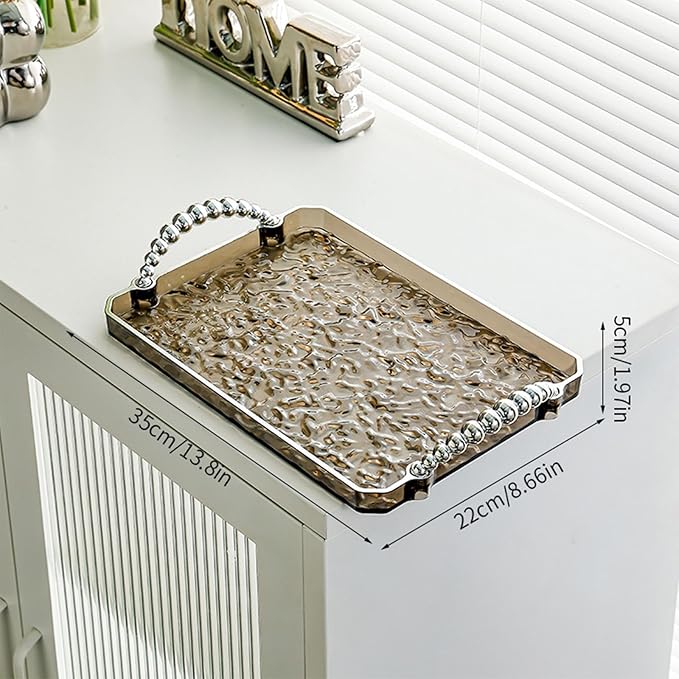 Yajuyi Rectangular Tray for Serving and Organizing Jewelry, Fruit, and More in Living Room, Gray Silver Edge