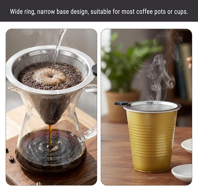 Pour Over Coffee Filter Dripper Stainless Steel Paperless Drip Coffee Tea Filter Small Size Reusable Double Mesh Coffees Maker Dripper for 1-2 Cups
