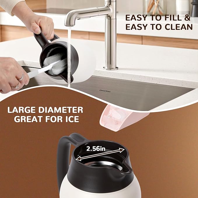 68 oz Coffee Carafe for Keeping Hot - 12 Hour Hot Drinks and 24 Hour Cold Drinks Stainless Steel Insulated Pot with Anti-Drip Spout, 316 Food Grade Thermal carafe Pot for Home/Camping/Office White