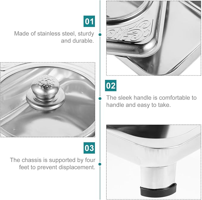 Garneck Rectangular Stainless Steel Serving Tray Lid, Food-Grade Silver Metal Food Holder Plate for Cafeteria and Buffet Use