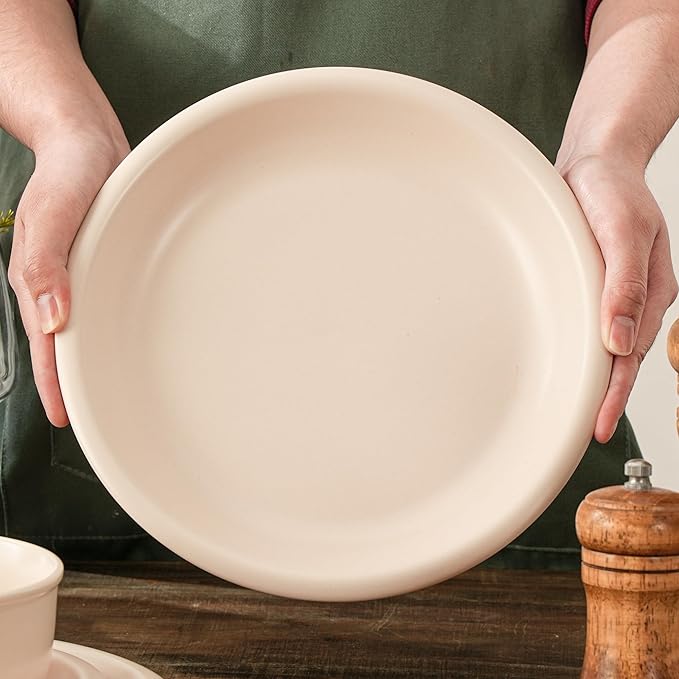 Plates and Bowls Sets, 6 Piece Ceramic Stoneware Dinnerware Set for Family and Gatherings, Dishes Set for 2, Dishwasher & Microwave Safe, Handcrafted Dishware Sets, Terracotta White