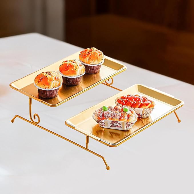 Fruit Tray Dessert Tray Serving Dish Two Layer Platter Organizer Iron Construction Modern Design Suitable for Gift Giving Dining Table Event, Gold