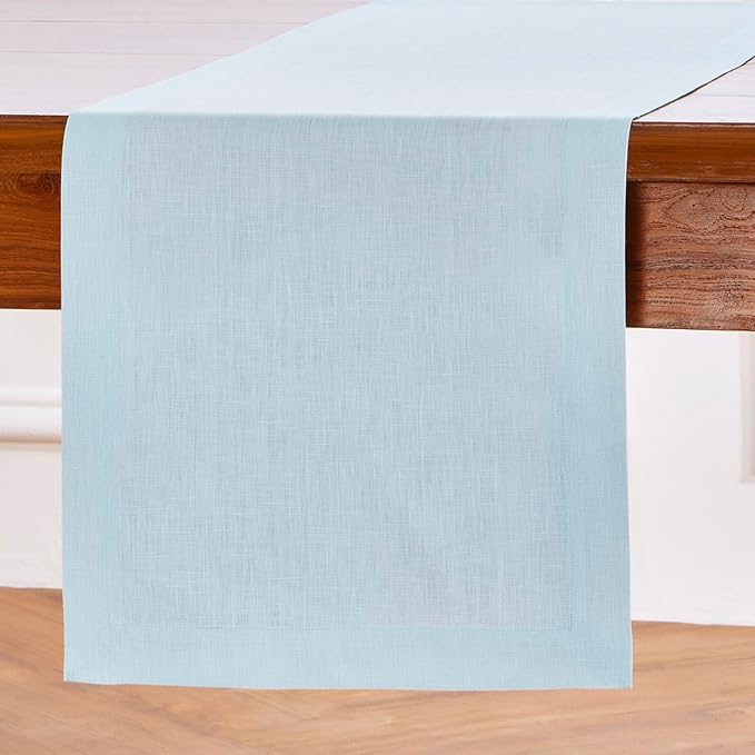 Solino Home Linen Ice Water Table Runner 48 Inches - 100% Pure Linen Farmhouse Short Table Runner 14 x 48 Inch Ideal for Dresser and Coffee Tables - Fete - Christmas, Holiday, New Year