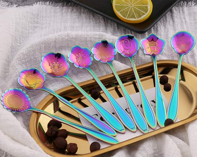Stainless Steel Tableware Creative Flower Coffee, Sugar, Stir, Mixing, Stir Bar, Tea, Ice Tea Spoon Set of 4 (Gold - 4)