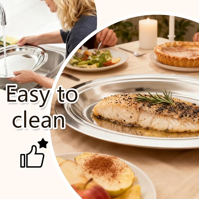 4 Pcs Stainless Steel Serving Tray Large Oval Platter Set,Stainless Steel Platter Heavy Duty Mirror Polish Oval Sizzle Platters Plate for All Dining Occasions,Kitchen,11.0",11.8",13.8",15.7"