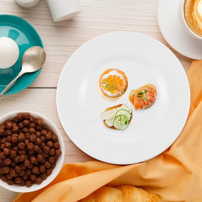 10 Inch White Melamine Plates Wide Side Flat Bottom Deep Round Dinner Plates Salad and Dessert Plates Lightweight Durable and Easy to Clean,Non Ceramic Disc Pad Set of 6,PYW-10-06