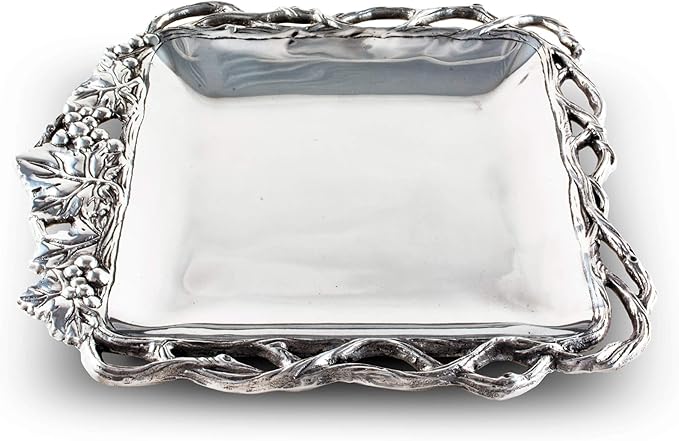 Arthur Court Designs Aluminum Grape Open Vine Square Tray 12 inch Square