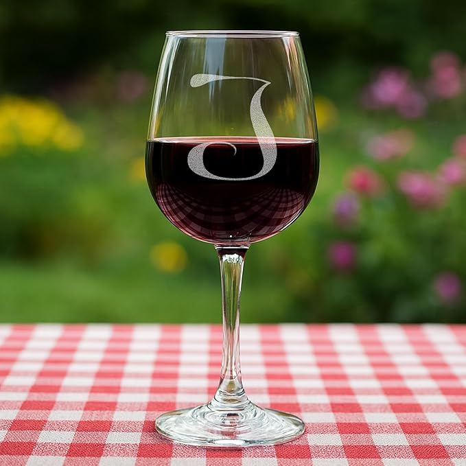 Monogrammed A-Z Wine Gifts for Women - 12.75 oz Engraved Personalized Wine Glass- Funny Wine Lover Monogram Gifts for Women - Unique Wine Glasses Gift Set (J)