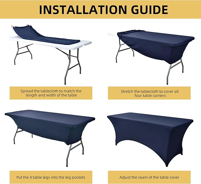 6-Pack 8ft Spandex Table Covers for Rectangle Folding Tables - Washable Elastic Tablecloth - Ultimate Fitted Table Protector for Birthday Parties, Trade Shows, Banquet