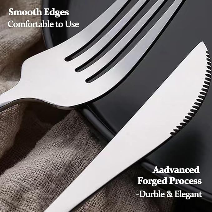 Silverware Set for 4, 16 Piece, Food Grade Stainless Steel Flatware Set, Hammered Cutlery Set For Home Kitchen Restaurant Hotel, Mirror Polished Serving Utensils Set, Forks/Steak Knife/Spoons