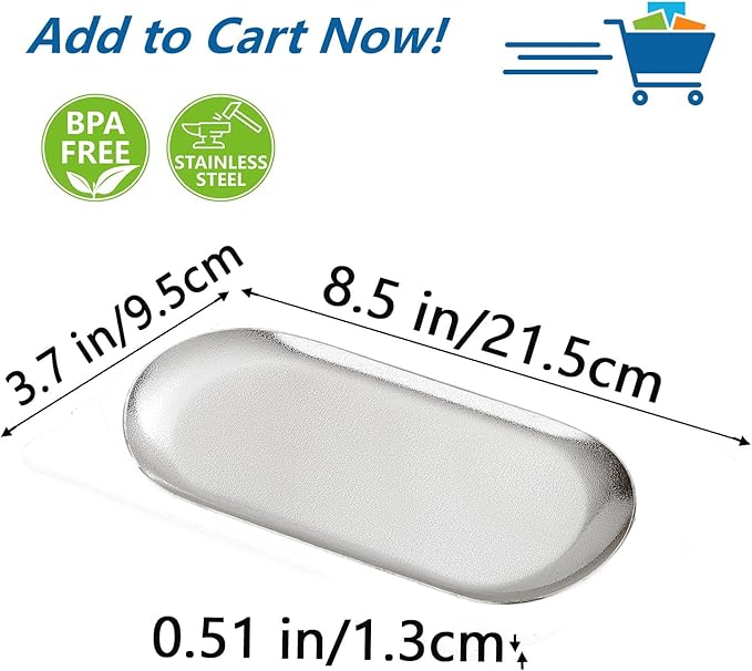 8.5X3.7 inch ellipse Appetizer Plates,thick stainless steel Dinner Plates, Pasta Dessert Plates for Sushi, Fruit oven/Dishwasher Safe, Set of 4,silver