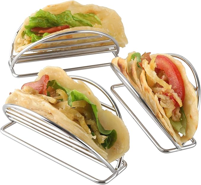 YellRin Taco Holders Stand Stainless Steel Taco Rack Tray Stand Up Holder Kitchen Set for Tortillas, Burritos, Parties & Restaurants (Taco Holder)