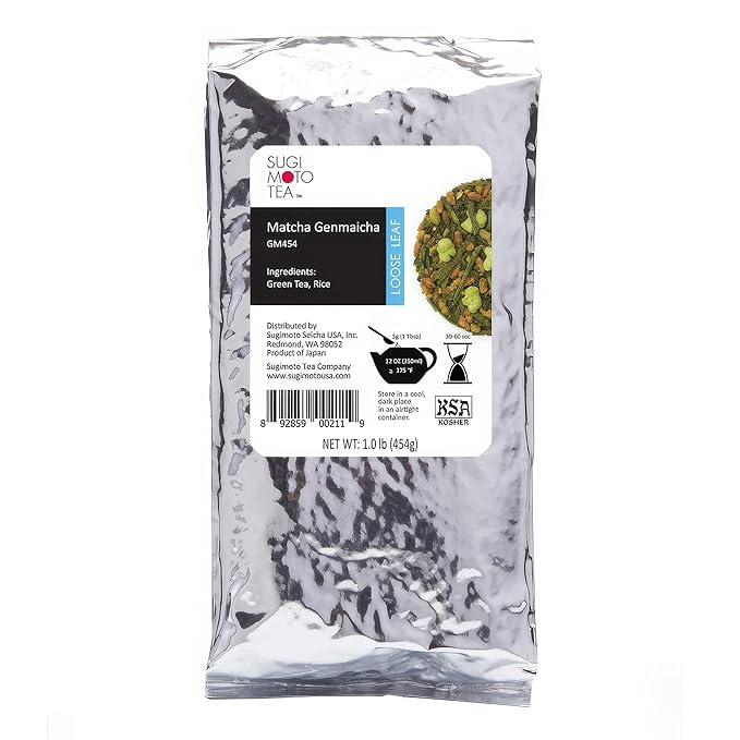 SUGIMOTO TEA Japanese Genmaicha with Matcha Green Tea Loose Leaf Bulk 1.0 lb (454 g)